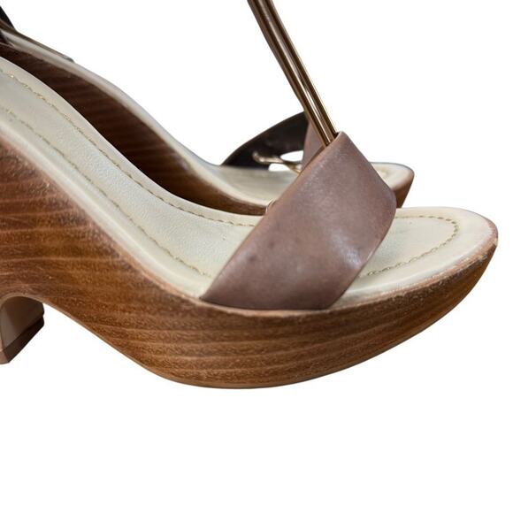 Dune Brown Leather Womens Platform Wedge Ankle Strap Sandals Shoes sz 38 / 8 - Picture 13 of 15